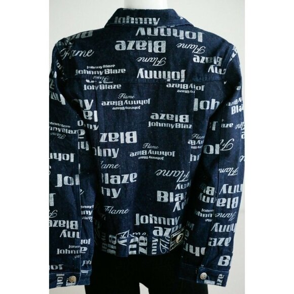 Vintage Johnny Blaze Flame Dark Denim All Over Print Women's Jacket M - Picture 8 of 12